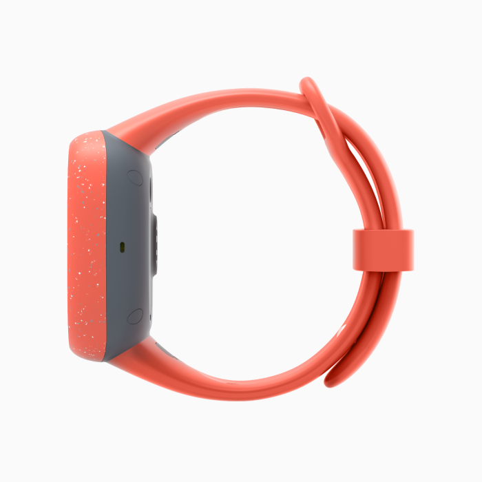 Sideview of Adventurer watch showing location of microphone and full wrist strap